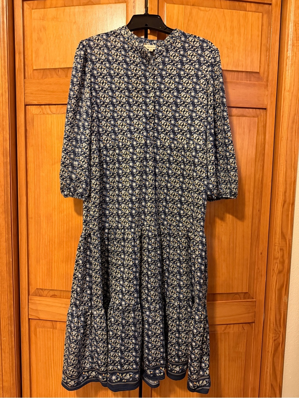 Max Studio Navy and White Floral Tiered Midi Dress- M